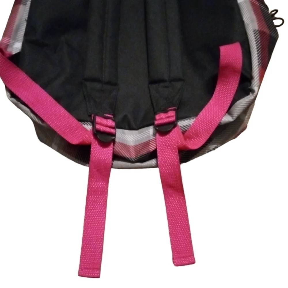 Trailmaker Classic Pink, Black, & White Plaid Front Pocket-Zip Backpack Preppy